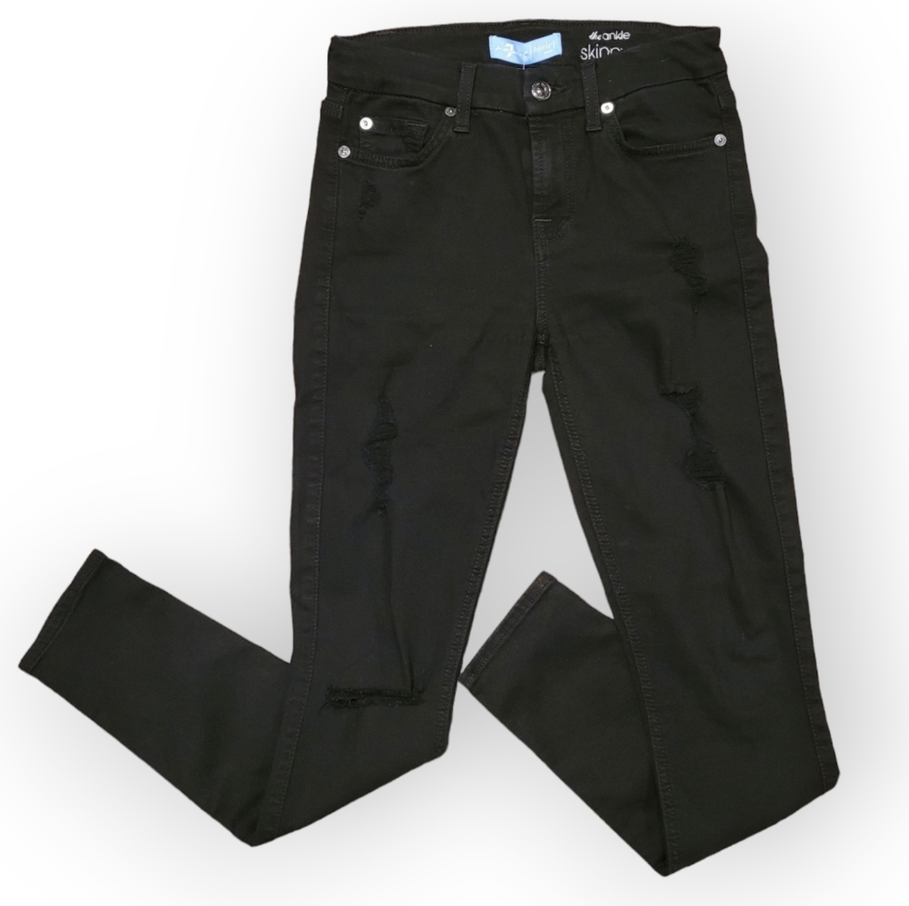 7 For All Mankind Womens Size 24 Black Distressed Skinny Jeans